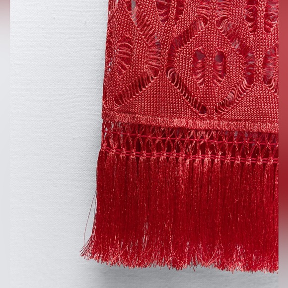 Fringed open knit tunic dress semi sheer - Picture 3 of 5